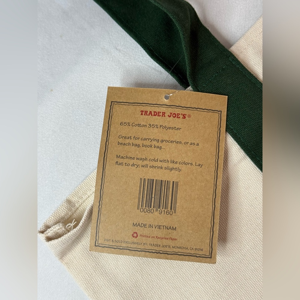 Trader Joes Large Canvas Tote Bag Green - Picture 3 of 4